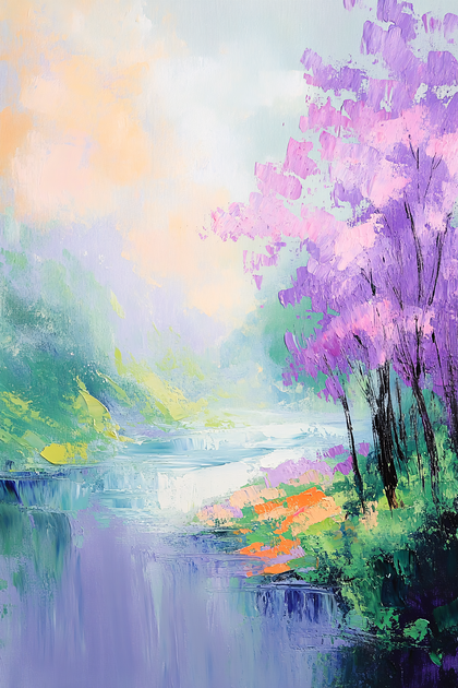 Pastel Landscape Waterfall