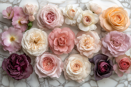 Pastel Roses on Marble Surface