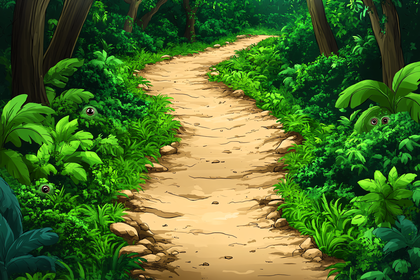 Path In Lush Forest With Hidden Eyes
