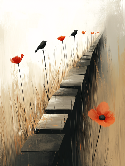 Path Of Birds And Poppies