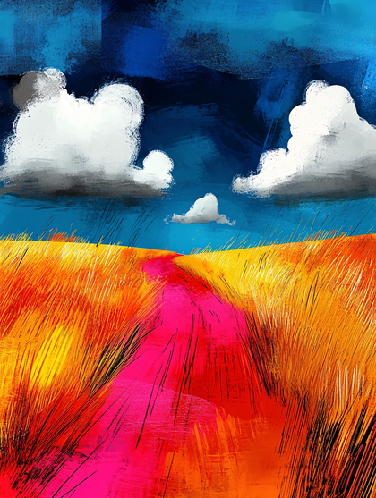 Path Through Golden Field Under Cloudy Sky