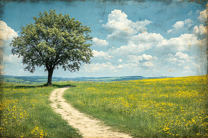 Path Through Meadow with Tree