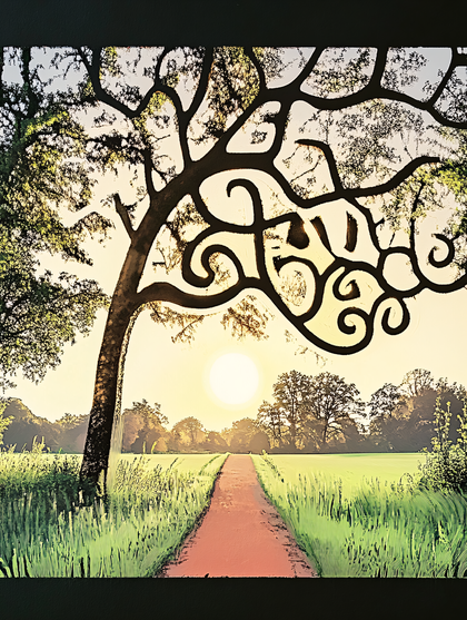 Path Through Summer Field with Decorative Tree