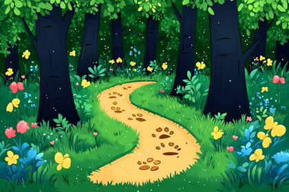 Paw Print Path Through Enchanted Forest