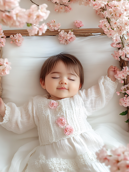 Peaceful Baby Surrounded By Cherry Blossoms