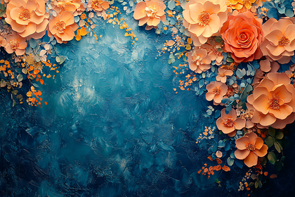 Peach Flowers On Teal Canvas