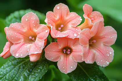 Peach Flowers with Raindrops