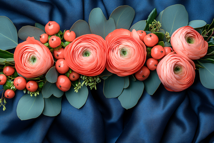 Peach Ranunculus And Berries Still Life