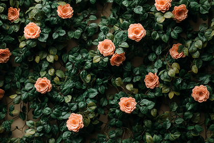 Peach Roses on Green Foliage
