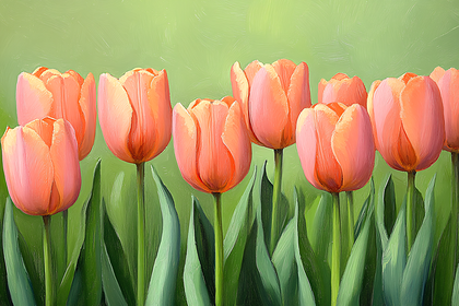 Peach Tulips in a Row