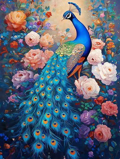Peacock Amidst Roses