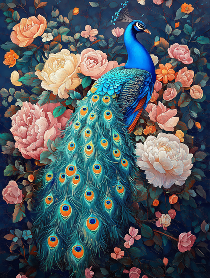 Peacock Among Roses