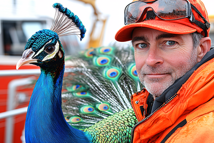 Peacock and Man Portrait