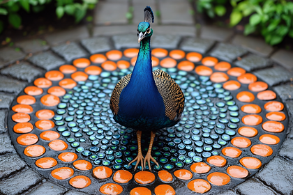 Peacock On Mosaic Tile