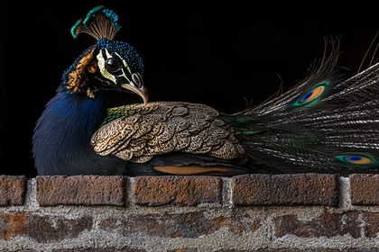 Peacock Portrait on Brick Wall