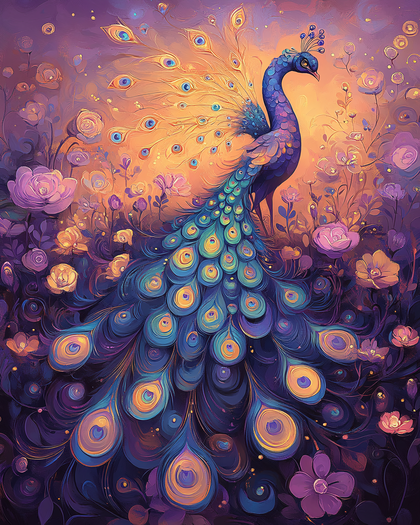 Elegant Peacock Among Blooming Flowers Digital Art