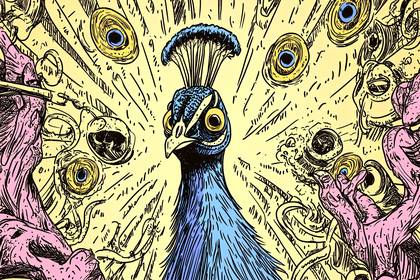 Intricate Peacock Illustration with Feather Eyes