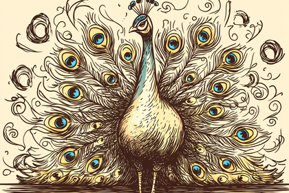 Artistic Peacock Illustration with Spread Feathers