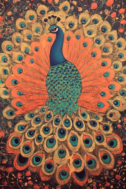 Majestic Peacock with Spread Feathers Digital Art