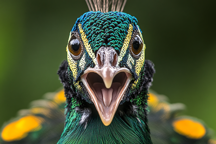 Peacock Squawking Face Close-Up