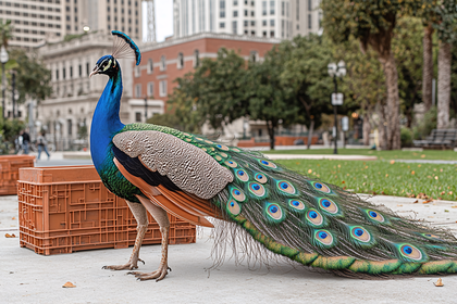 Peacock Standing In Urban Park