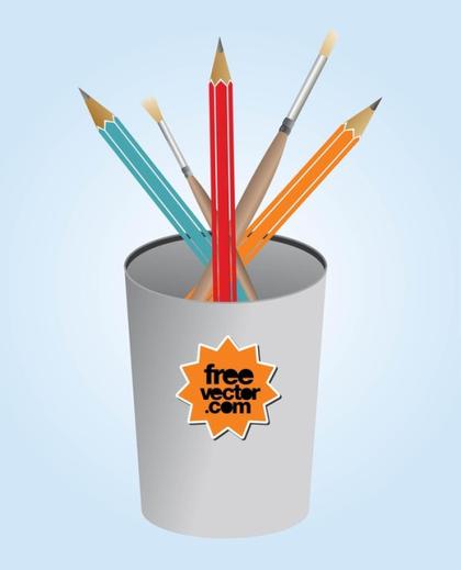 Pencils and Brushes Free Vector