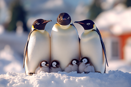 Penguin Family In Snow