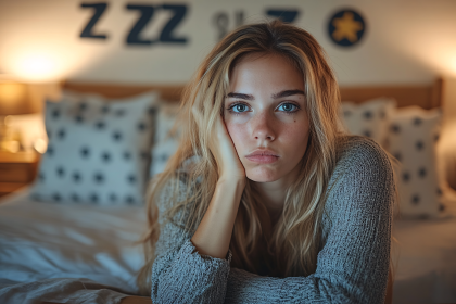 Pensive Girl in Bedroom