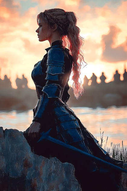 Pensive Knightress at Sunset