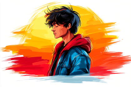 Pensive Man In Denim Jacket Vector Illustration