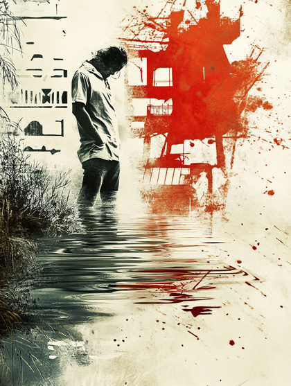 Pensive Man in Water Reflection