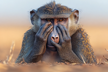 Pensive Monkey Covering Face