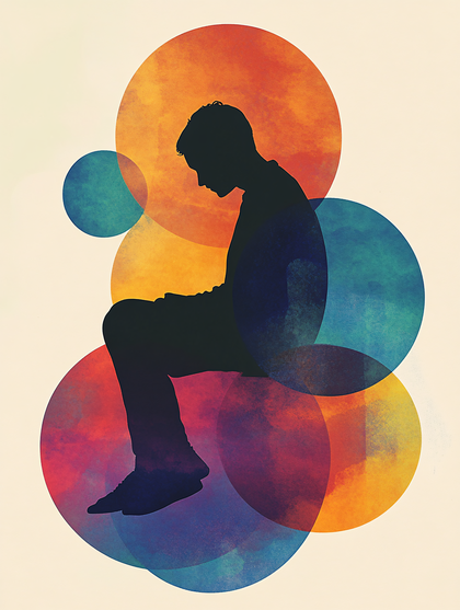 Pensive Silhouette on Colorful Circles