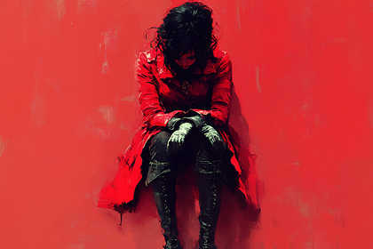 Pensive Woman in Red Coat