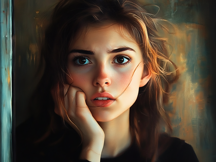 Pensive Woman With Hand on Face