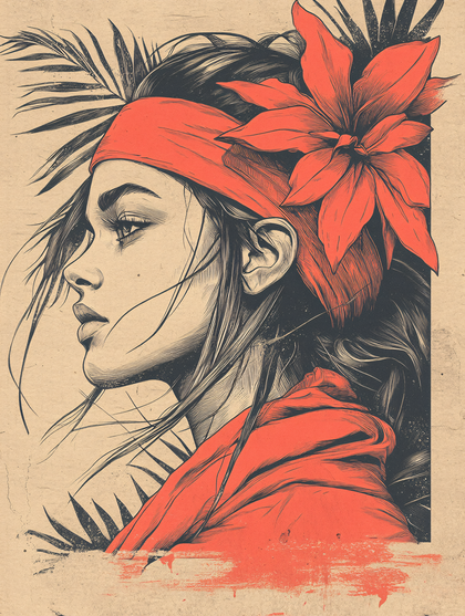 Pensive Woman with Red Flower