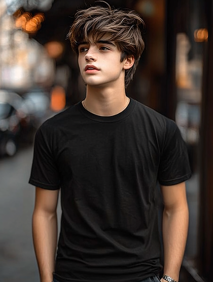 Pensive Young Man In Black T-shirt