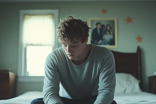 Pensive Young Man On Bed
