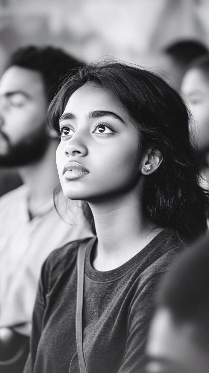 Pensive Young Woman Looking Upward