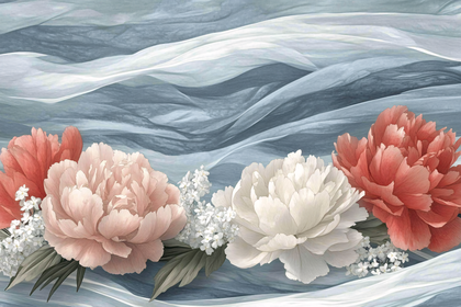 Peonies and Flowing Fabric