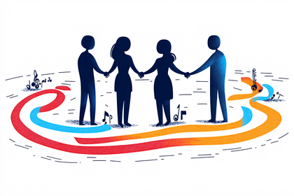 People Holding Hands in a Circle with Music Notes