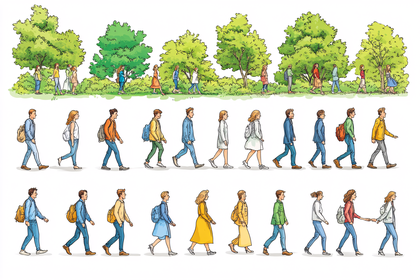 People Walking In Park Scene