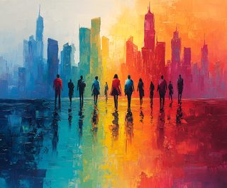 People Walking Towards a City