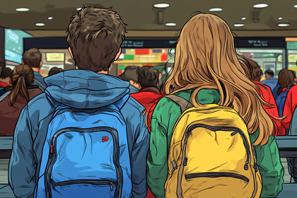 People with Backpacks Waiting in Public Space
