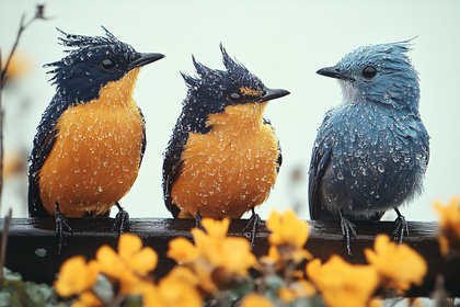 Perched Birds in the Rain
