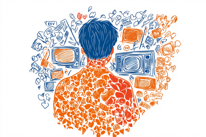 Person and Television Sketch Illustration