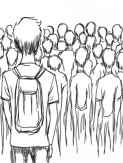 Person Facing a Crowd From Behind Illustration
