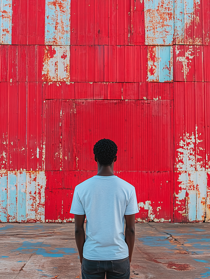 Person Facing Red Wall