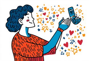 Person Holding Phone with Hearts and Stars