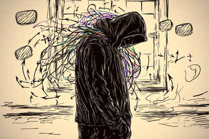 Person in Hood with Tangled Thoughts